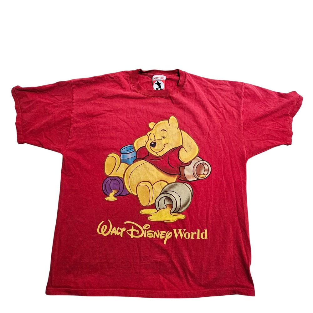 Mickey Inc Walt Disney World Winnie the Pooh T-Shirt XL Red Vintage 90s Graphic